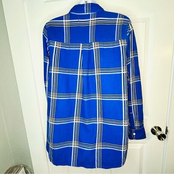 Old Navy Classic Plaid Flannel Shirt Button Up Top Blue Black M - Picture 5 of 8
